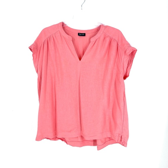 SPLENDID Boxy Lightweight Linen Blend V Neck Blouse Top - Picture 2 of 7